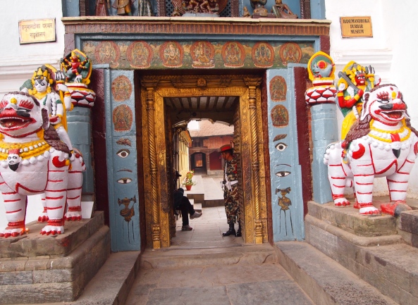 the entrance to the Old Royal Palace is through the Hanuman Dhoka (Hanuman Gate)