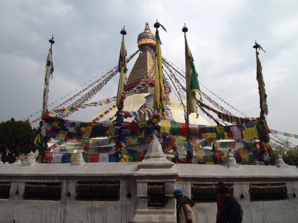 the Boudha with prayer flags